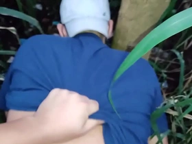 Married man giving his ass while it gets dark in the bush