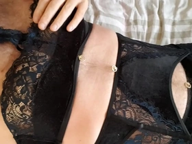 Crossdresser masturbating wearing hunkemoller lingerie