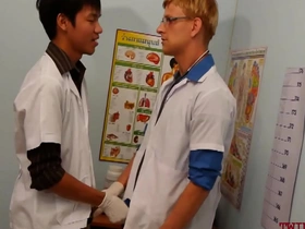 Uniformed twinks breeding asian patient in threesome for cum