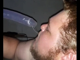 Chubby boy deep throat dildo