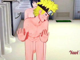 Naruto yaoi - naruto & sasuke having sex in school's restroom and cums in his mouth and ass. bareback anal creampie 2/2