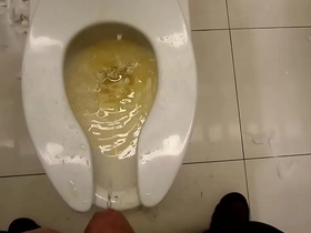 Peeing in a public toilet stall