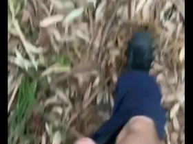 18yo sub twink walking outdoor swinging dick in the forest.