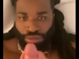 Black guy facialized by big white cock