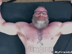 Bearded huge hunk with glasses tickle tormented by his dom